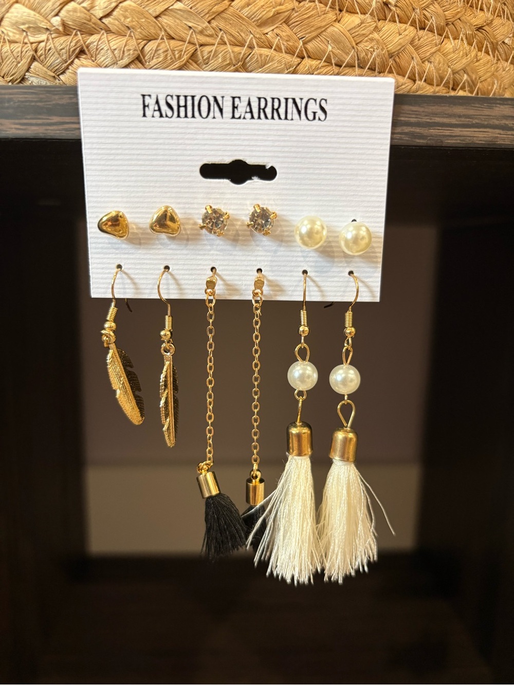 Gold and Pearl + Tassels Earring Set - 6 Pair